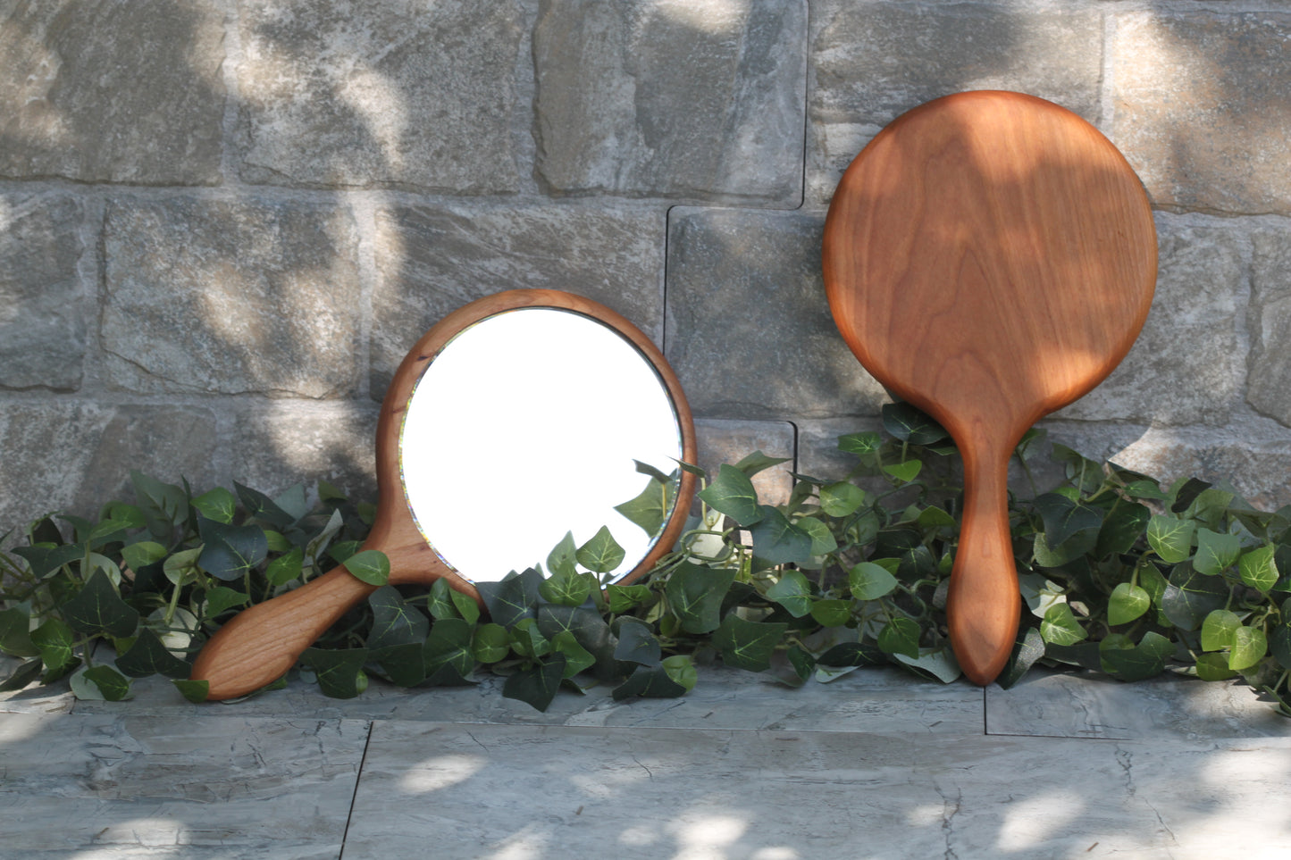 Hand Held Mirror, 6" Beveled Glass Mirror American Cherry wood