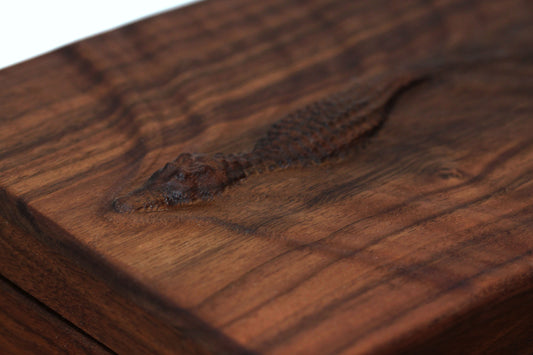 Alligator Dovetail Keepsake Box, Walnut wood box, Memory Box Walnut, Crocodile Box