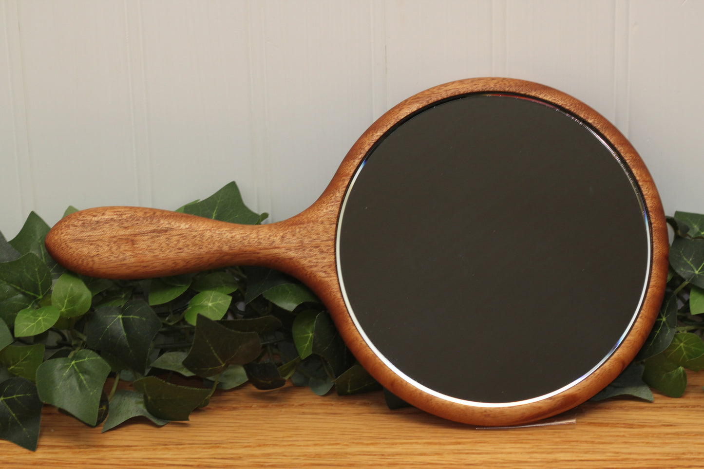 Hand Held Mirror, 6" Beveled Glass Mirror Mahigany wood