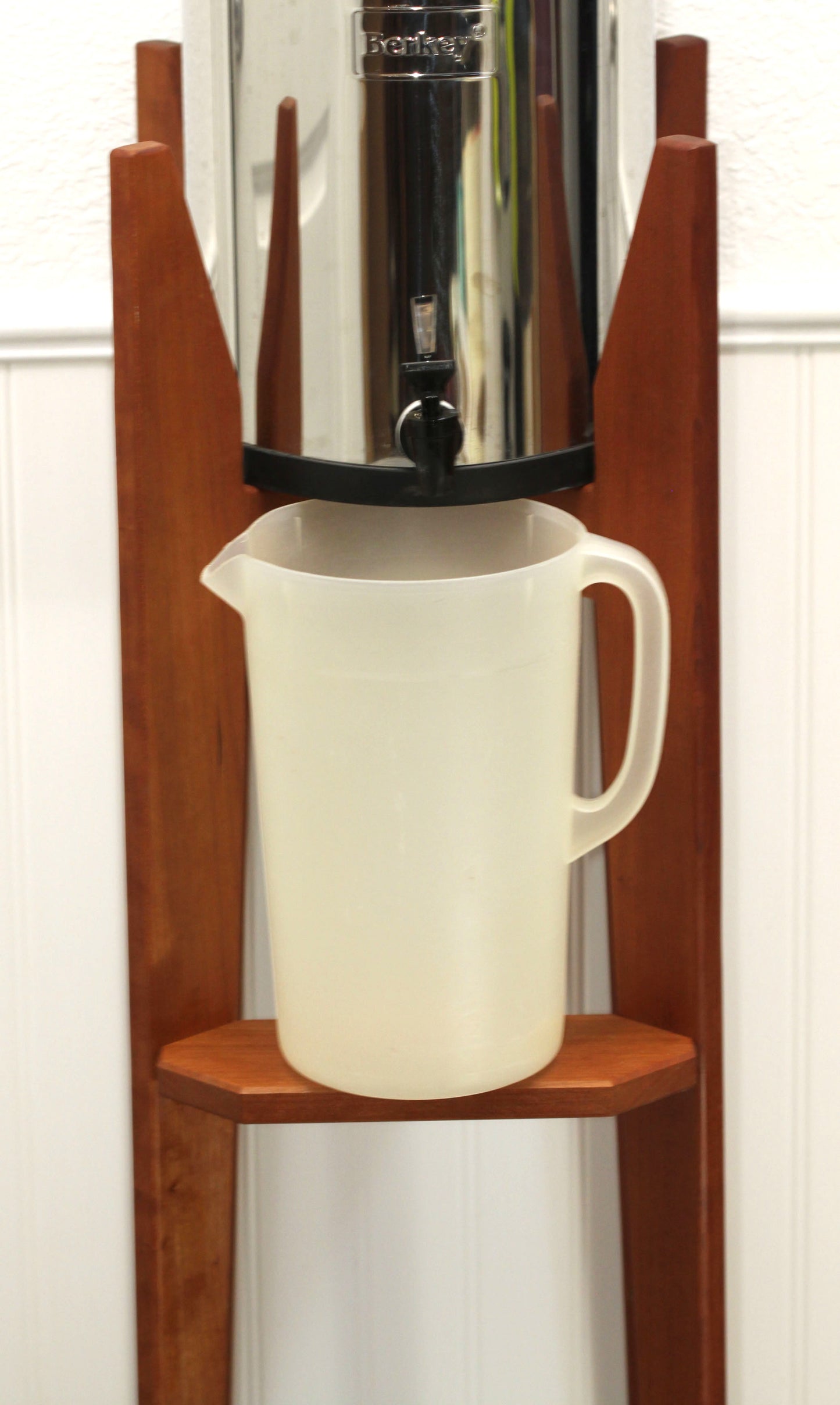 Water Filter Stand with drink shelf, Back Saver, Berkey Stand, Hardwood Tall Freestanding stand