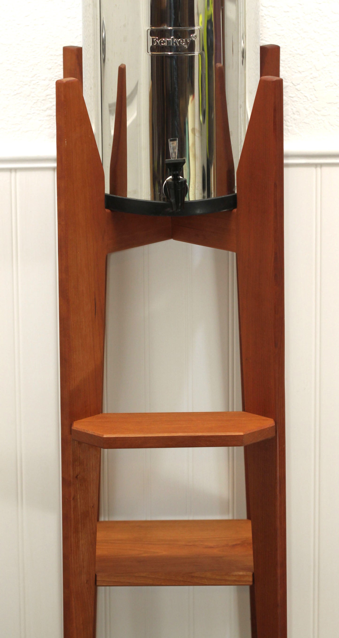 Water Filter Stand with drink shelf, Back Saver, Berkey Stand, Hardwood Tall Freestanding stand