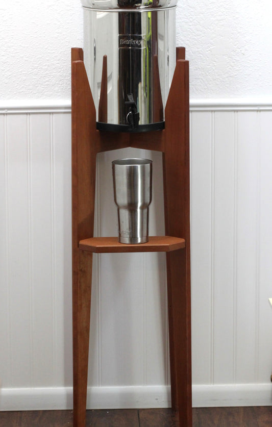 Water Filter Stand with drink shelf, Back Saver, Berkey Stand, Hardwood Tall Freestanding stand